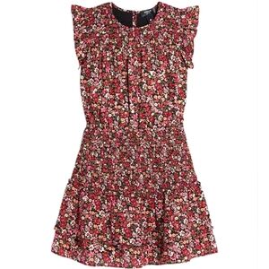 Bloomingdale AQUA Girls' Flutter Sleeve Smocked Metallic Floral Dress, size L.